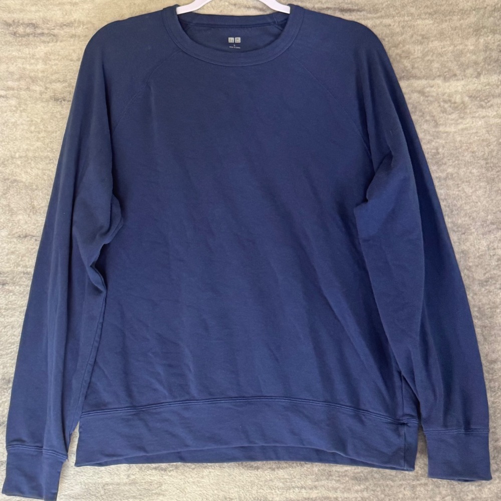 Uniqlo Navy Blue Crewneck Raglan Sleeve Sweatshirt Men Large Minimalist Pullover